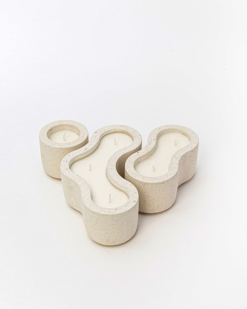 Pivot Cement Candle Stand Set White Unscented  (3 pieces)