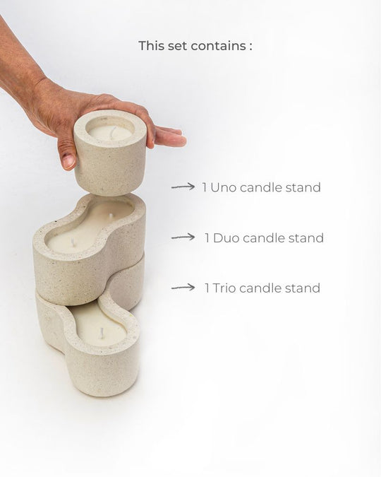 Pivot Cement Candle Stand Set White Unscented  (3 pieces)