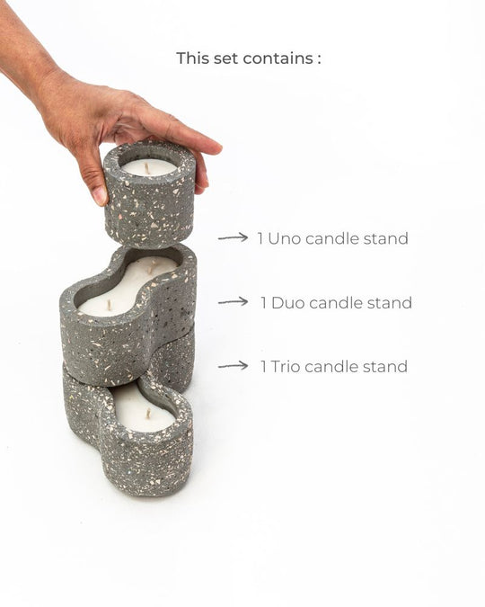 Pivot Cement Candle Stand Set Light Grey Unscented  (3 pieces)