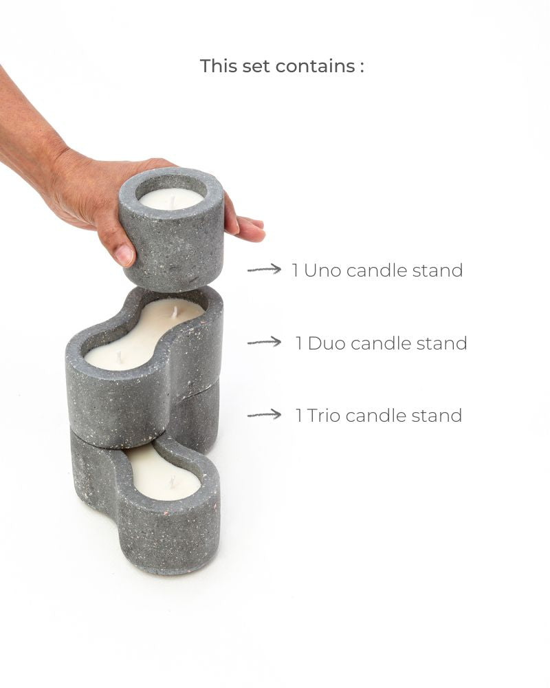 Pivot Cement Candle Stand Set Dark Grey Unscented (3 pieces)