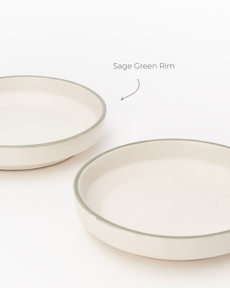 Luna Dessert Plate Sage Green Rim (Set of 2)