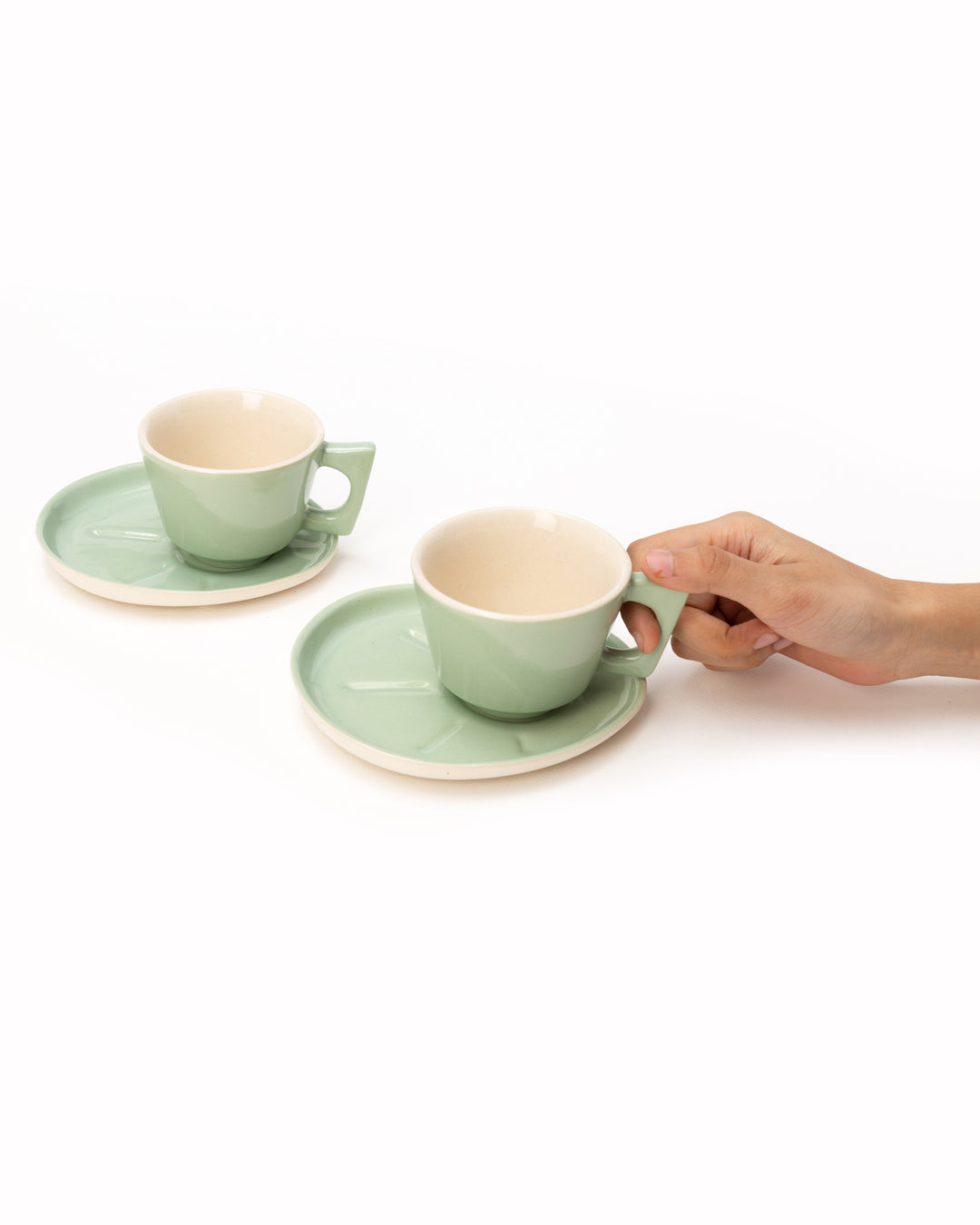 Jojo Small Coffee Cup and Saucer Set Tea Green (215 ml) (Set of 2 cups and saucers)