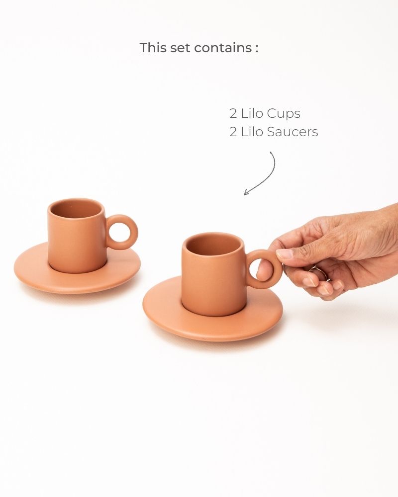 Lilo Espresso Cup & Saucer Set Tan (Set of 2)