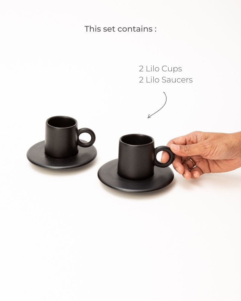 Lilo Espresso Cup & Saucer Set Matt Black (Set of 2)