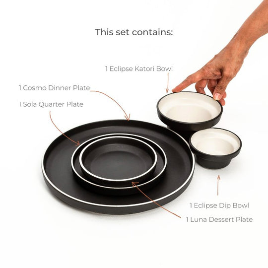 Lunar Dinner Set Matt Black (5 pieces)